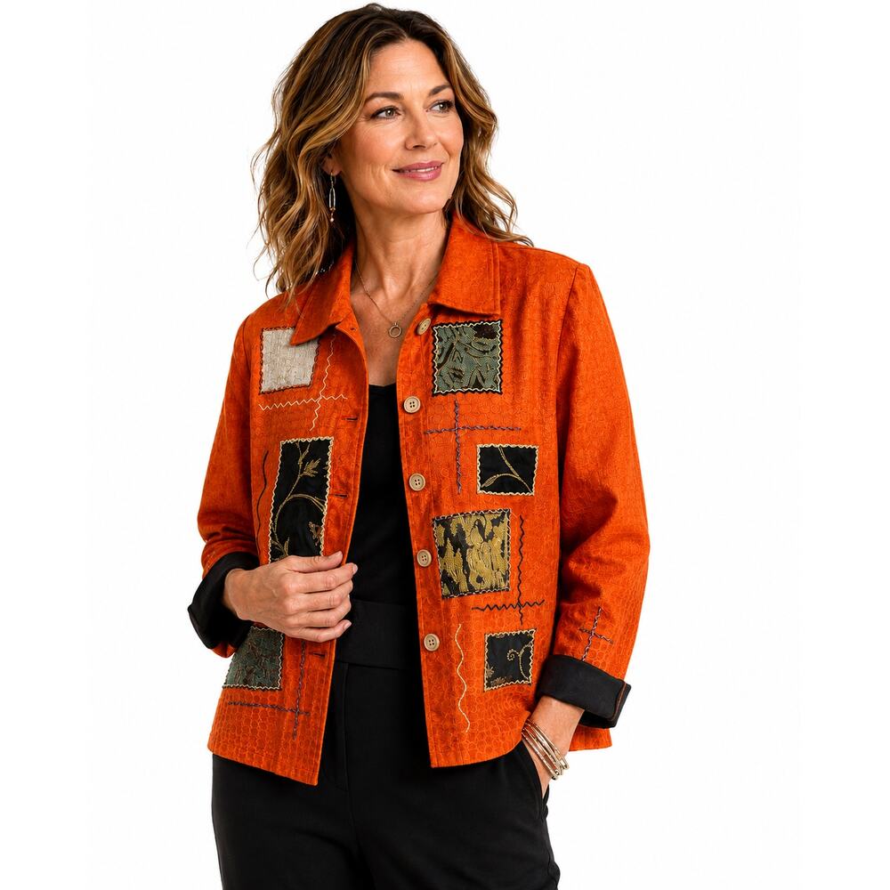 Alex Kim Wearable Art Statement Jacket Orange Black Small